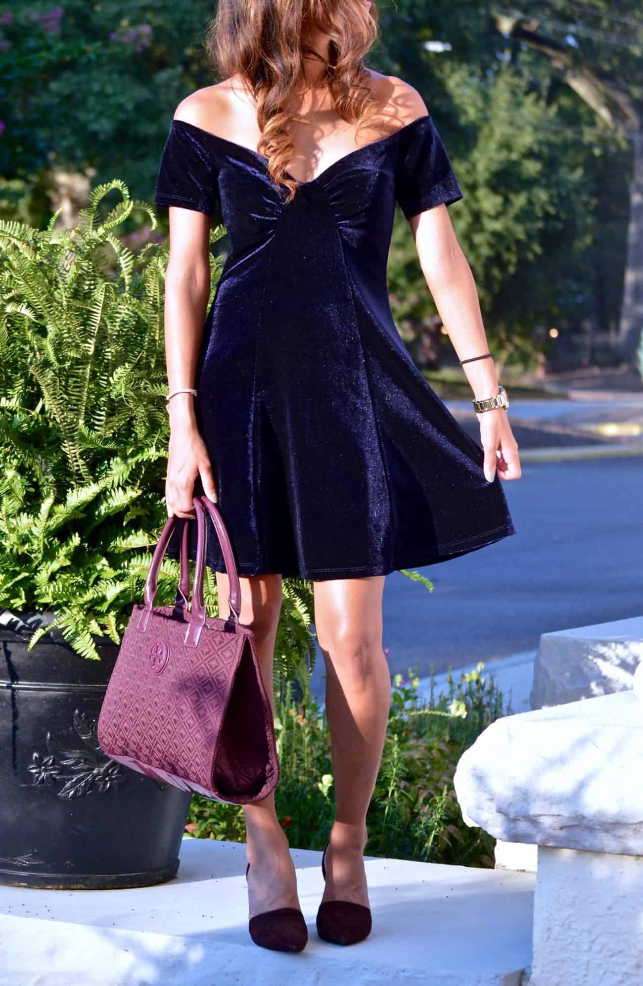 velvet off the shoulder dress