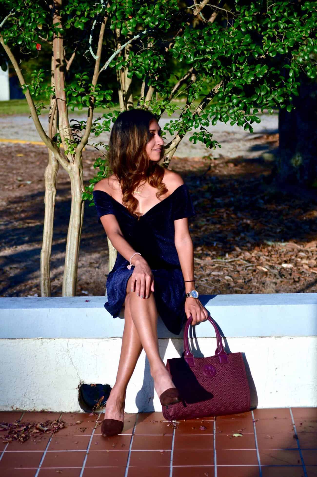 velvet off the shoulder dress
