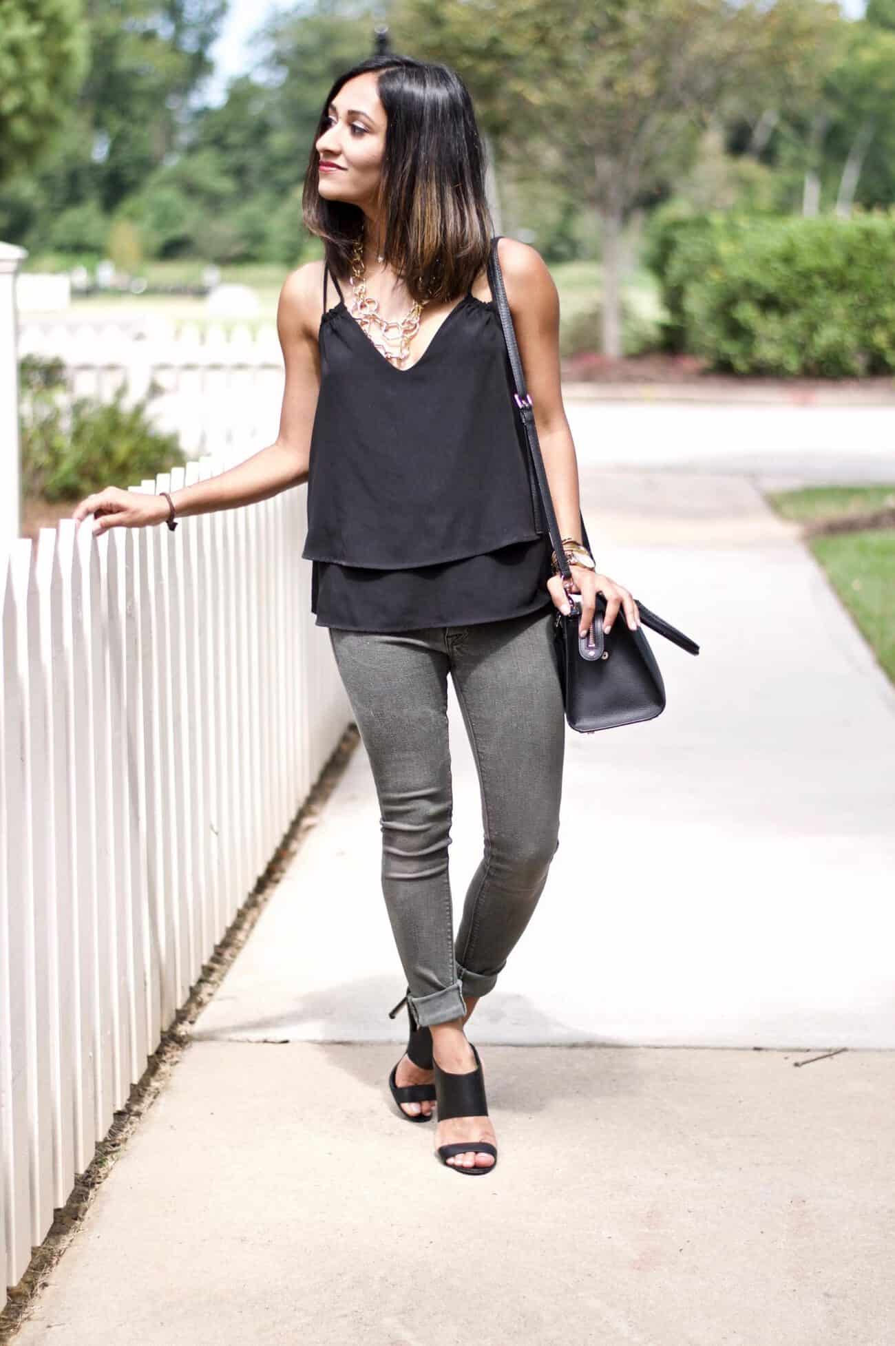 black and grey outfit